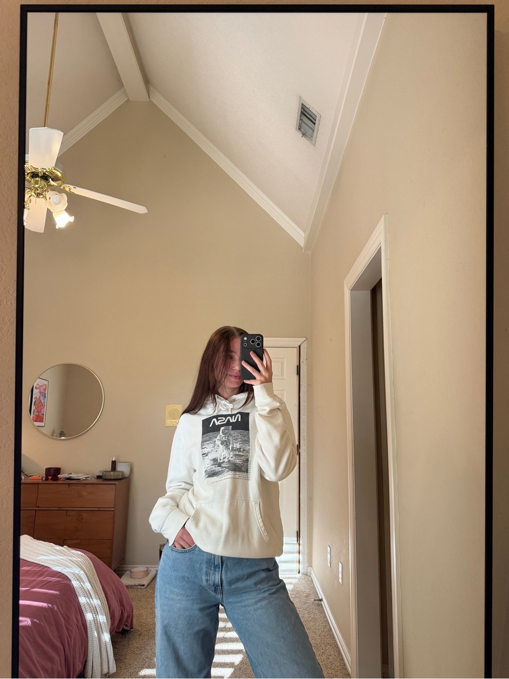 Cream Graphic Hoodie - Women's Pullover Sweatshirt